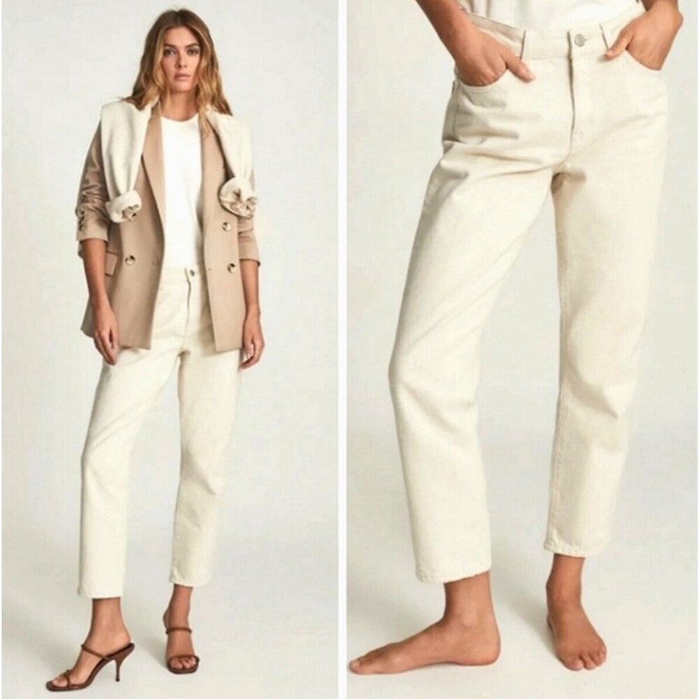 Reiss Womens Lakely Jeans 32 Ecru Beige Cropped Slim
